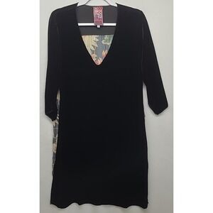 JWLA Johnny Was Black Velvet with Silk Contrast Midi Tunic Dress Whimsigoth Sz S